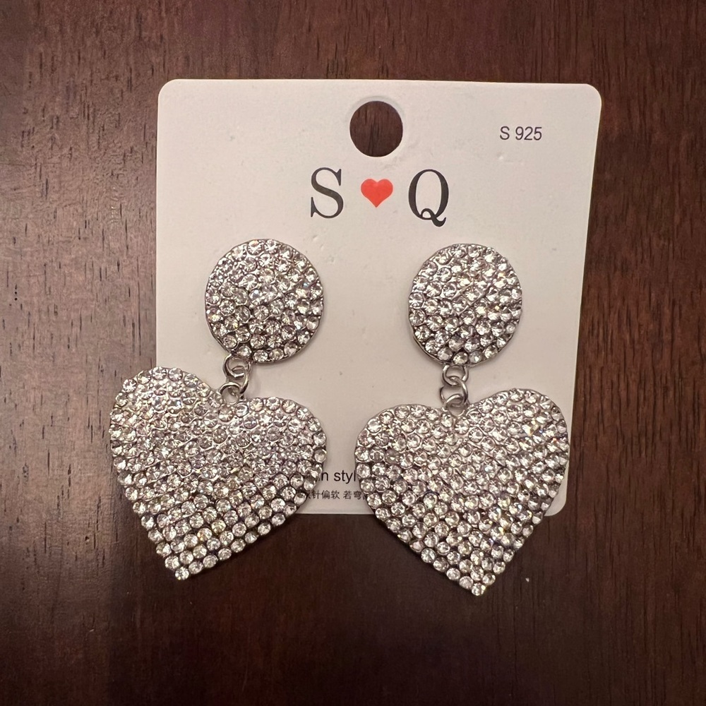 Rhinestone Heart Drop Earrings